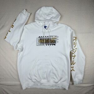 Adidas Originals Mens 2XL White Gold Japanese Text Graphic Fleece Hoodie
